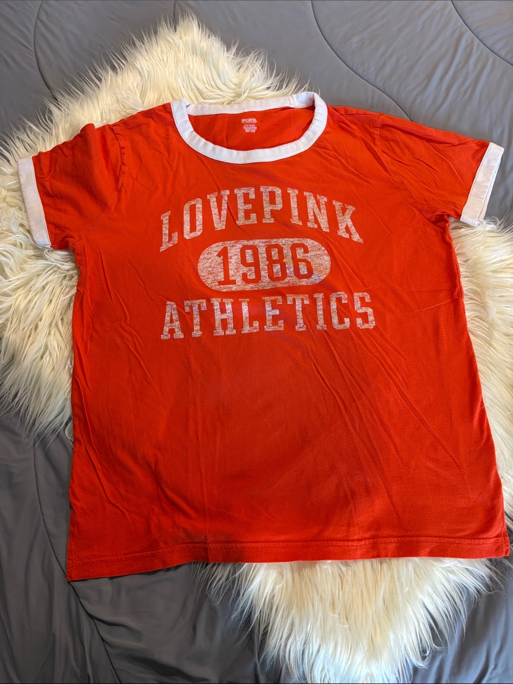 PINK Victoria's Secret Orange Ringer Tee with White Trim